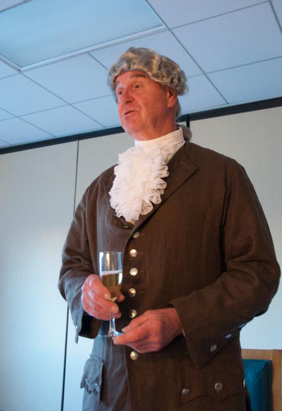 Howard Smith of the Wareham Minutemen and Militiaand his wife Clair shared their knowledge of the colonial period with the dinner guests. BY GEORGIA SPARLING